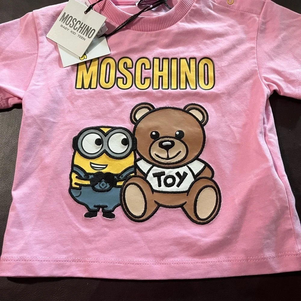 Moschino Pink Kids T-Shirt with Bear and Minion Print
